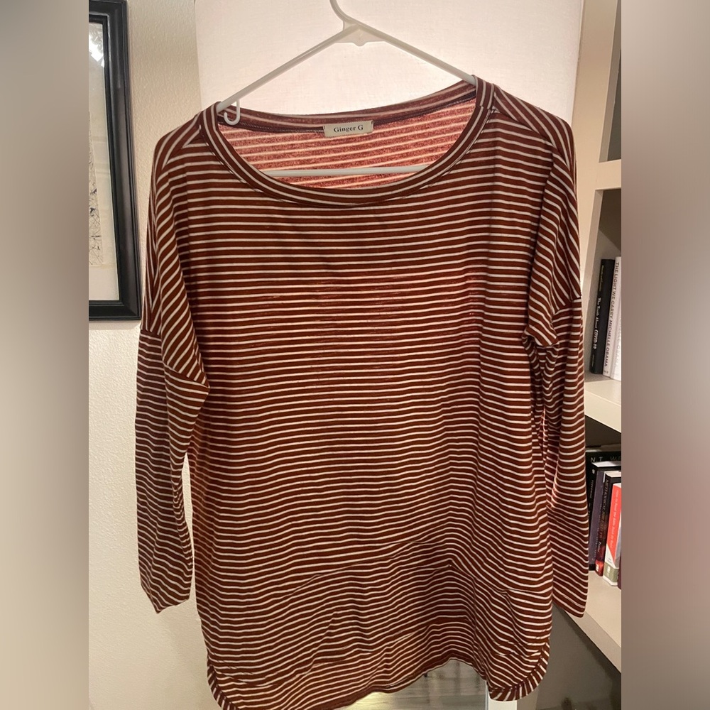 Ginger G Burgundy Striped Drop-Shoulder Tunic Top